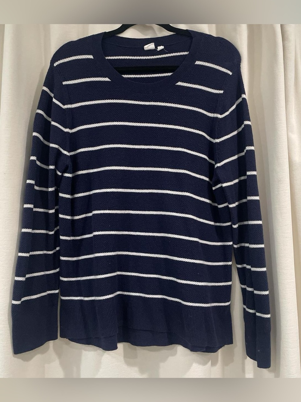 Navy and White Striped Crewneck Sweater